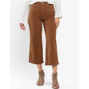 Women's Judy Blue High Rise Control Top Wide Leg Crop Jeans Camel Brown 18W